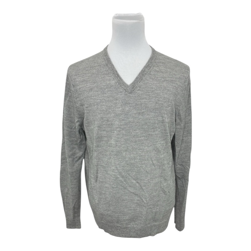 Express Men's Heathered Gray Italian Merino Wool V-Neck Sweater Size XL